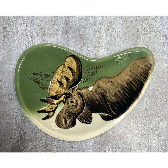 Vintage Matthew Adams Moose Alaska Pottery Signed Art Decor 1950s - Picture 1 of 7